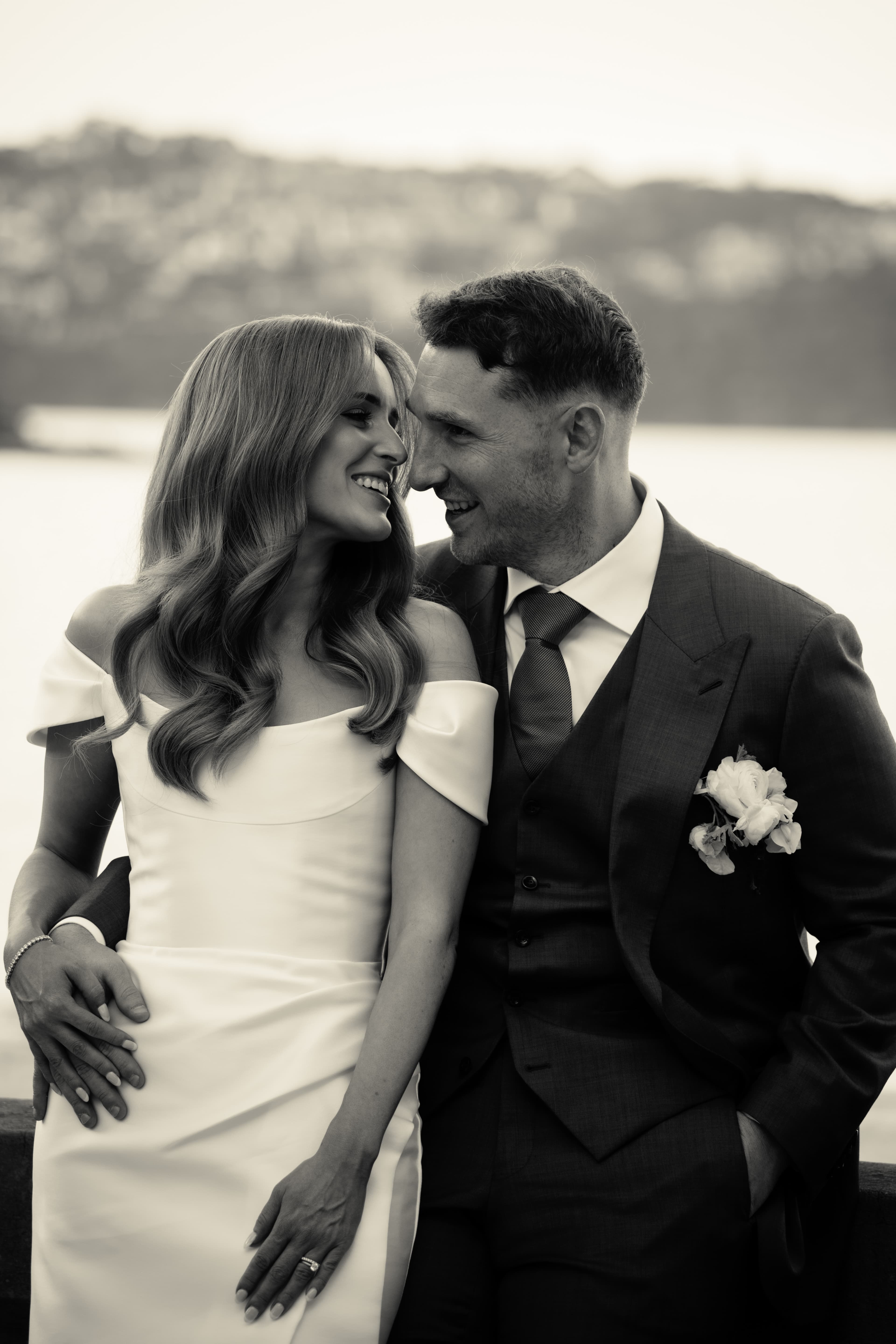 Bride holding bouquet before her editorial wedding